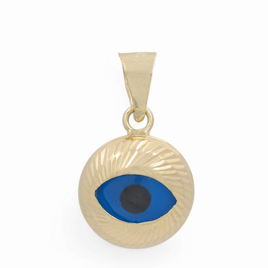14K Yellow Gold Evil Blue Eye Pendant with Design / Weight: 1.1 GR / AOPD4EY-8