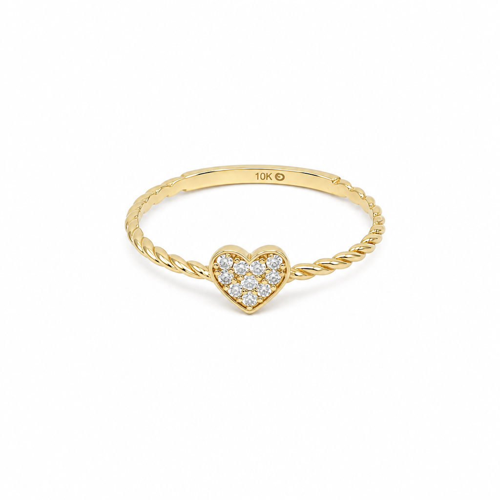 10K Yellow Gold Heart Women's Twist Ring / Size: 7 / Stone: CZ / Weight: 0.9 GR / DQWR0HR-34