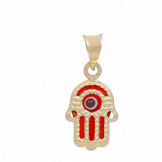 14K Yellow Gold Hand of Fatima with Evil Red Eye Pendant / Weight: 0.6 GR / AOPD4EY-10