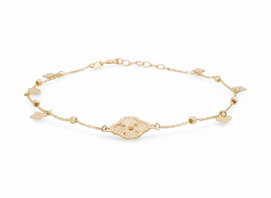 14K Yellow Gold Women's Bracelet with Clover / Size: 7” / Weight: 2.2 GR / DPWB4CLV-2