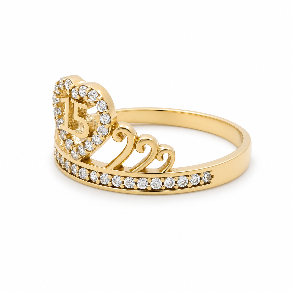 10K Yellow Gold Fashion Crown Quinceañera Women's Ring with Cz / Size: 8.5 / Weight: 2.0 GR / CQWR0FS15