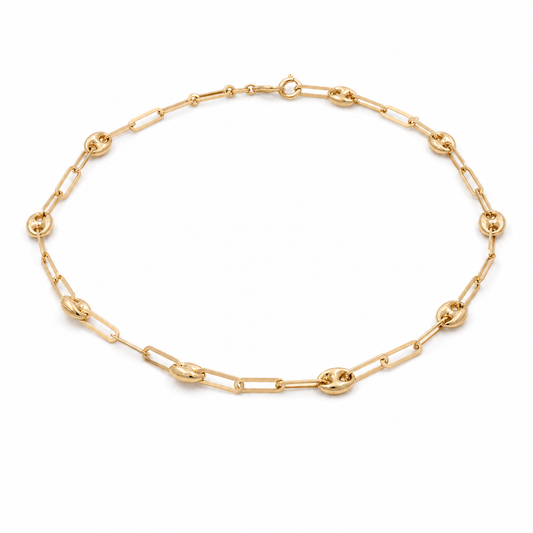 14K Yellow Gold Women's Anklet Bracelet With Paper Clip and GG Link / Size: 10" / Weight: 3.5 GR / 401-01514