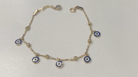 10K Yellow Gold Women's Bracelet with Blue Eye and Balls / Size: 6.5" / Weight: 2.5GR / CQWB0EY