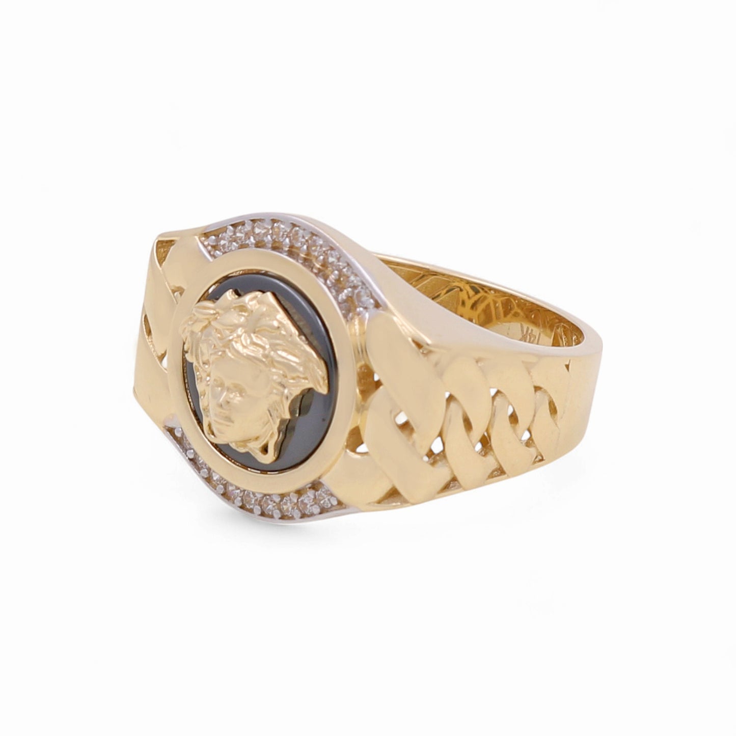 14K Yellow Gold Fashion Medusa Men's Ring with Cz and Onyx / Size: 11.5 / Weight: 8.4 GR / CPMR4VS-1