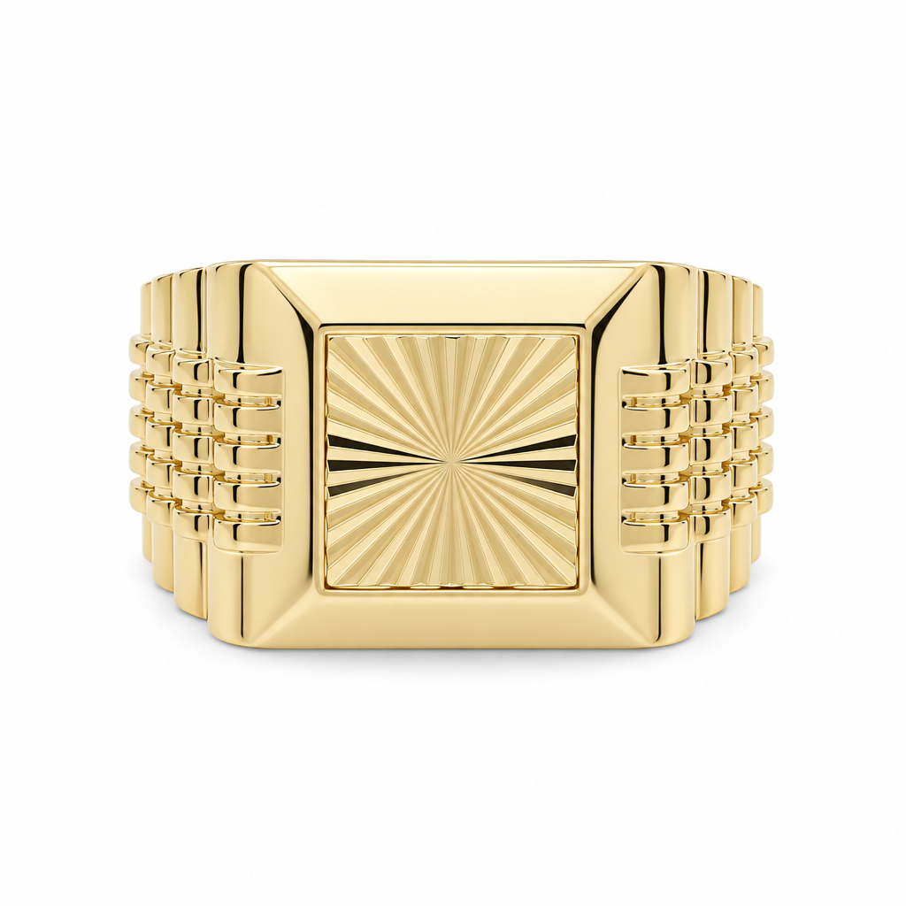 14K Yellow Gold Fashion Men's Ring with Diamond Cut / Size: 14.5 / Weight: 7 GR / DQMR4FS-11