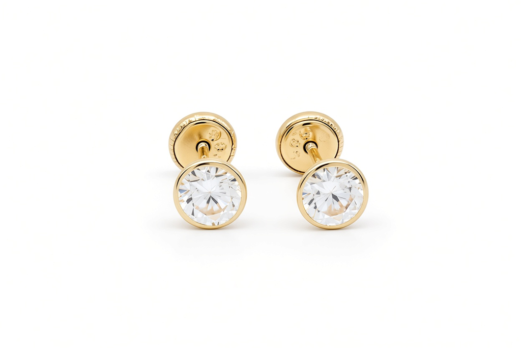 14K Yellow Gold Fashion Stud Earrings with Cz Stone / 6-715801PS