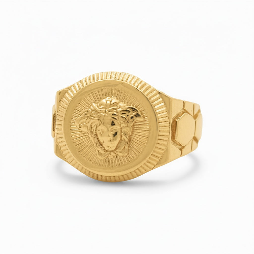 10K Yellow Gold Medusa Men's Ring with Design / Size: 11 / Weight: 8.9 GR / CCAMR0VS