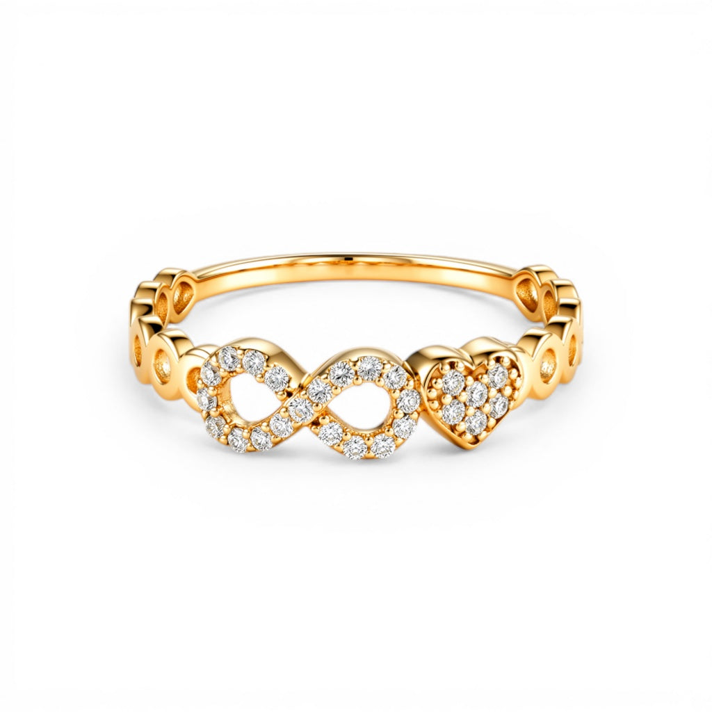 10K Yellow Gold Infinity with Heart Women's Ring with Cz / Size: 8 / Weight: 1.2 GR / DQWR0IF-5