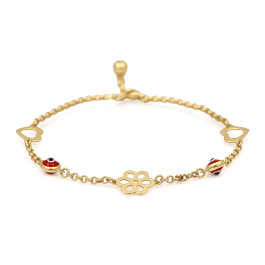 14K Yellow Gold Fashion Women's Bracelet with Red Eyes / Stone: Cz / Size: 7.5" / Weight: 2.6 GR / COWB4RLFS