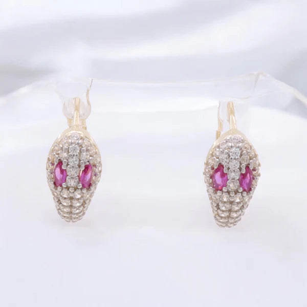 14K Yellow Gold Fashion Snake Hoops Earrings with Cz / Weight 2.0gr / CCEH4SK