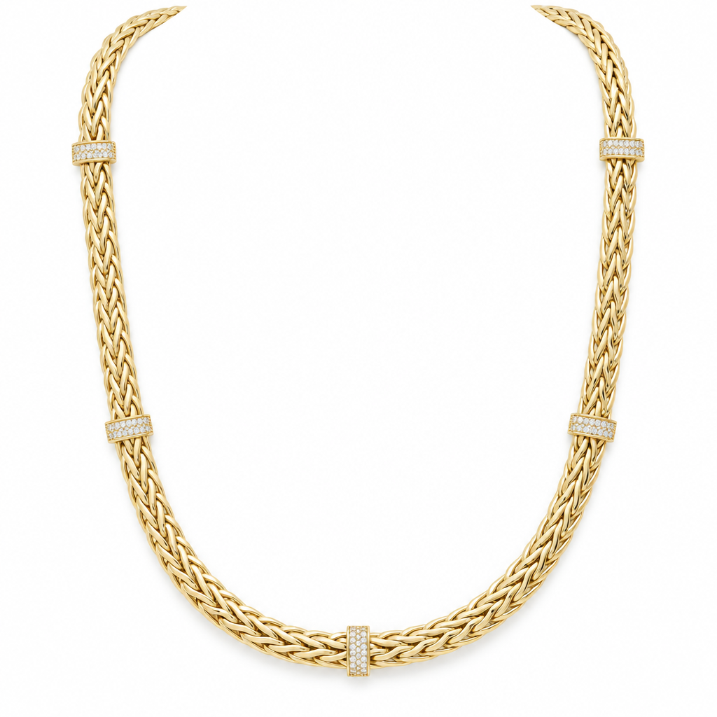 10K Yellow Gold Fancy Link Necklace with Cz / Size: 18" / Weight: 12.8 GR / DONK0FS