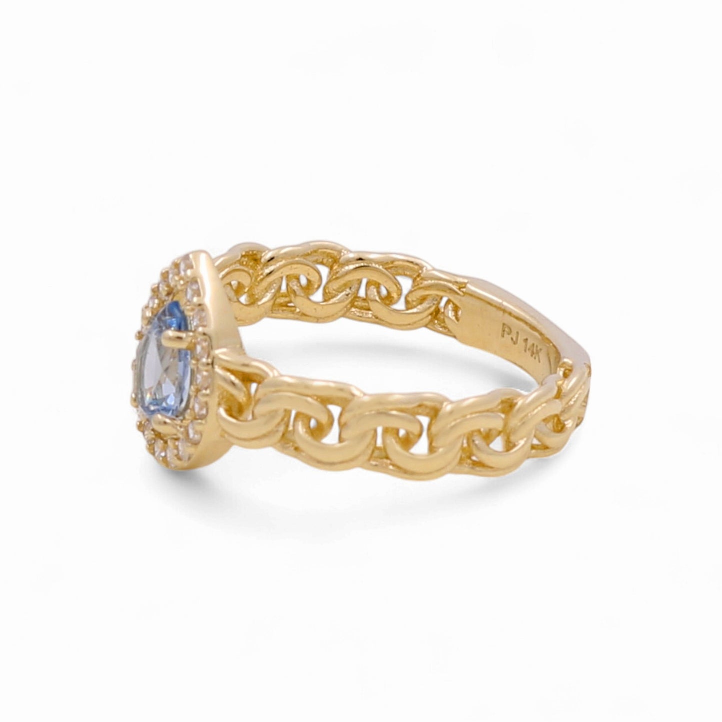 14K Yellow Gold Fashion Women's Ring with Light Blue Cz / Size: 7 / Weight: 2.7 GR / CPWR4FS-18