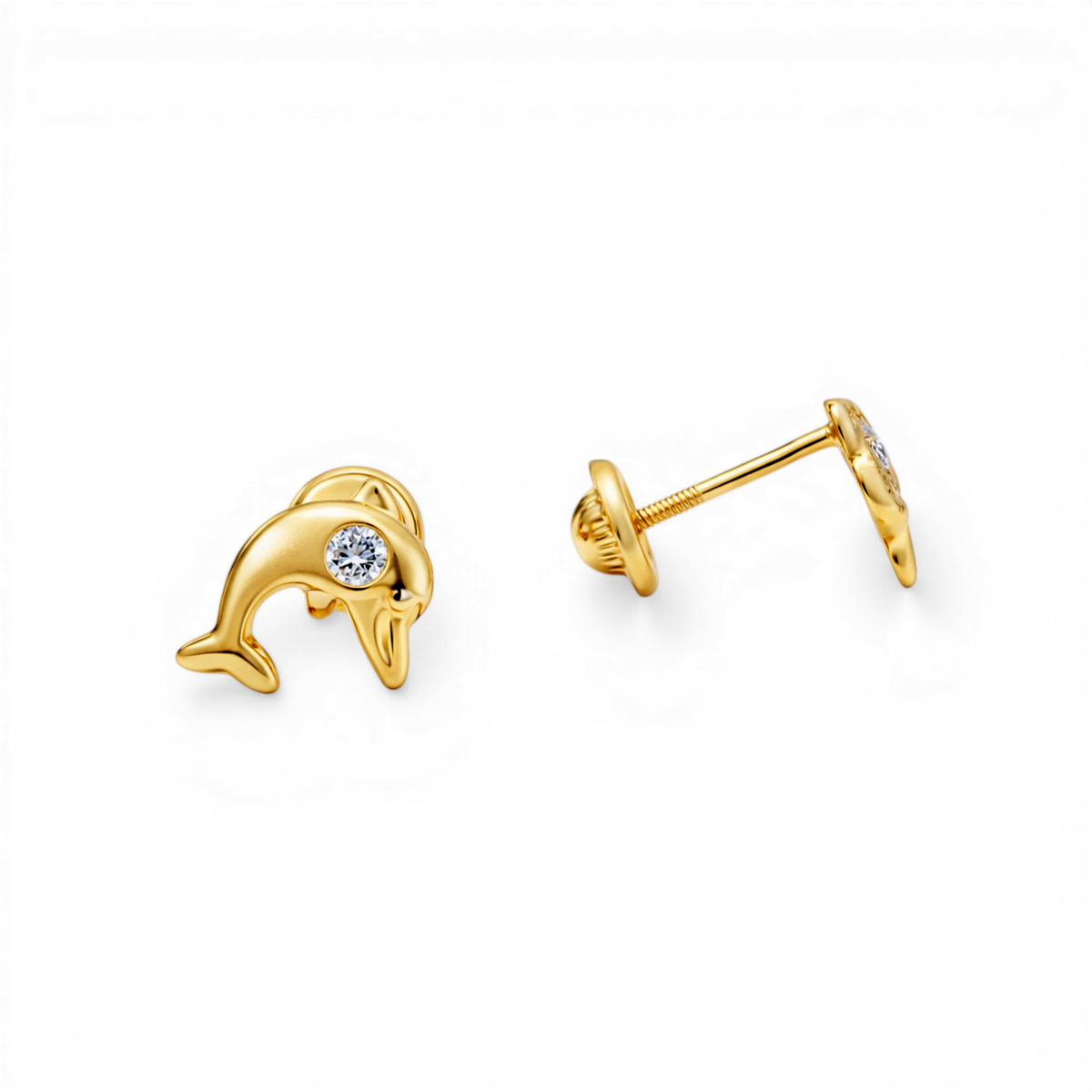 14k Yellow Gold Dolphin Stud Earrings With Cz / 6-741101PSF