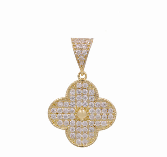 14K Yellow Gold Flower Pendant with White Cz / Weight: 1.8 GR / COPD4FL-2
