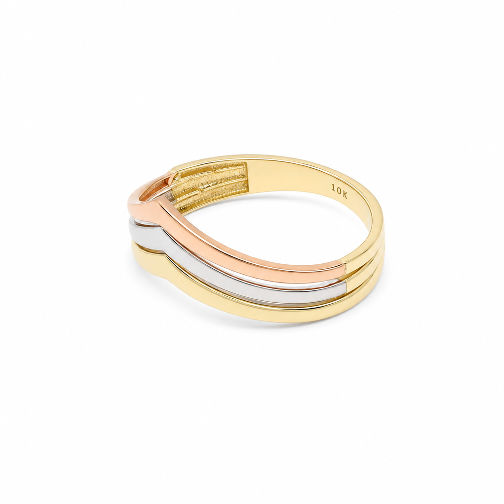 10K Yellow Gold  Fashion Women's Ring 3 Tone / Size: 9 / Weight: 1.8 GR  DQWR3T0FS