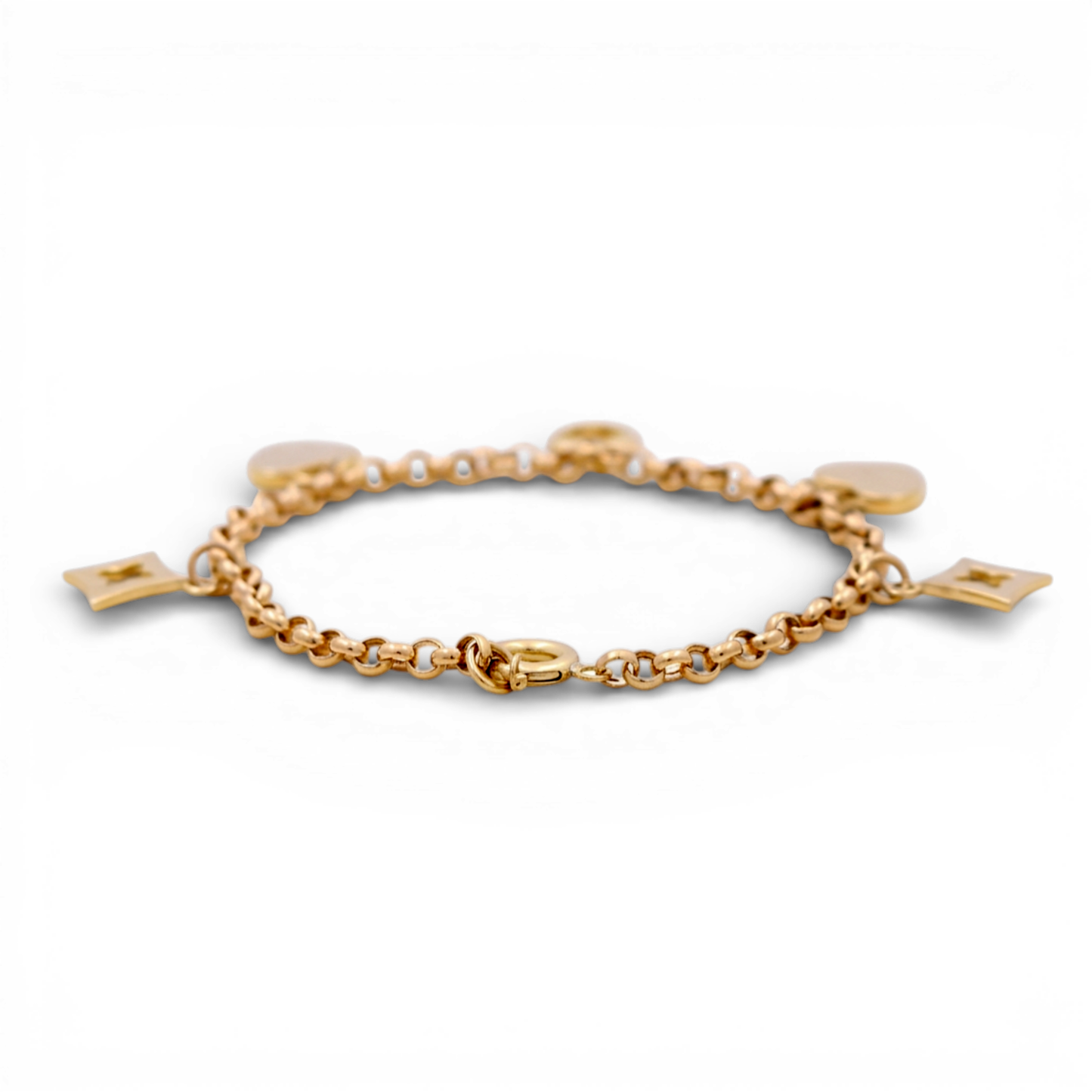 10k Yellow Gold Fashion Rolo Women's Bracelet with Hanging Charms / Size: 7.5" / Weight: 4.7 GR / DQWB0FS-5