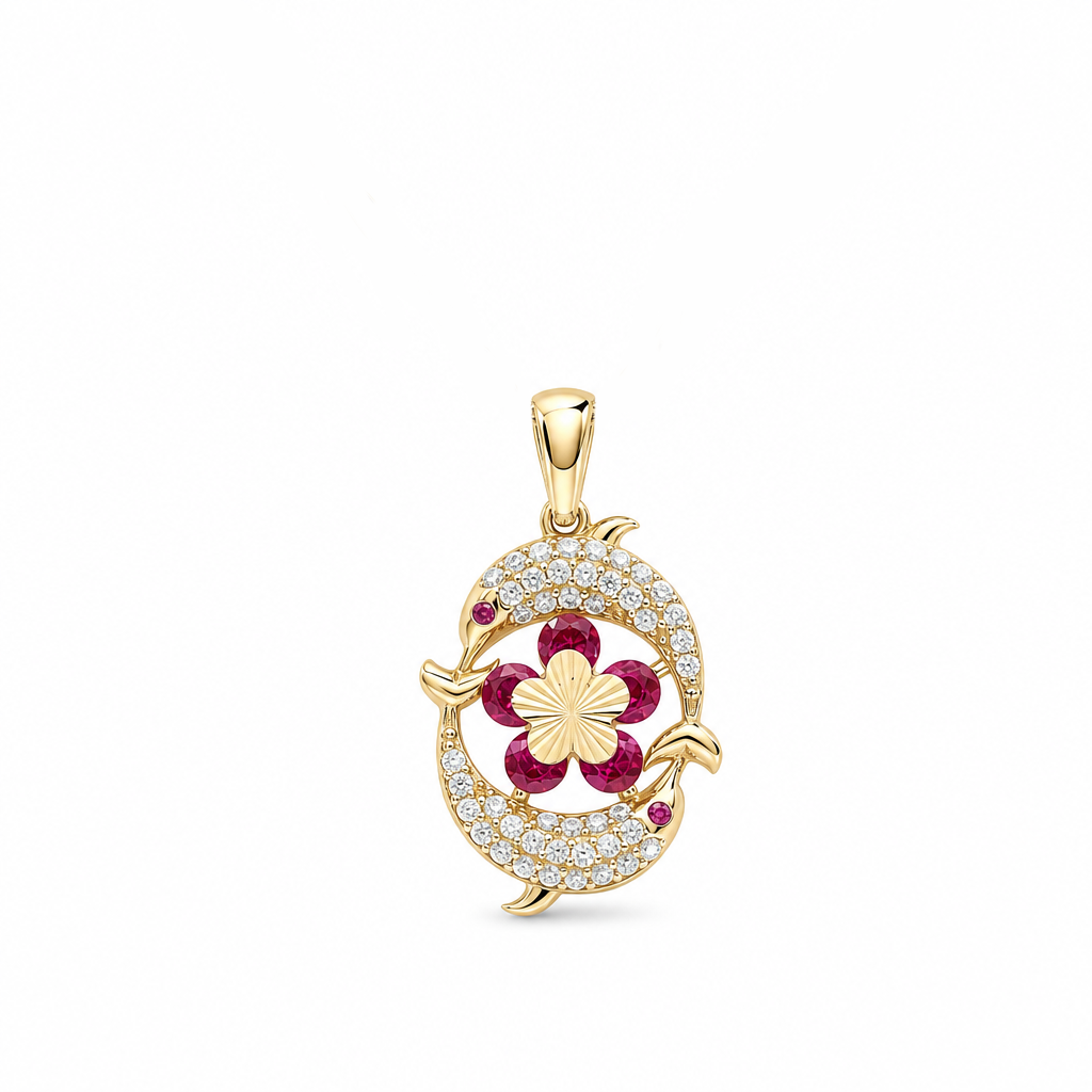 14k Yellow Gold with Dolphin with CZ / Weight: 2.2 GR / BOPD4DLCZ-1