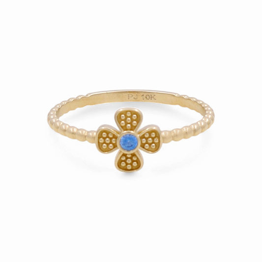 10K Yellow Gold Flower Women's Ring with Blue CZ / Size: 8 / Weight: 1.1 GR / DPWR0FL-1
