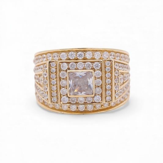 14K Yellow Gold Square Men's Ring with CZ / Size 10.5 / Weight 13.1 GR / BOMR4FS-18