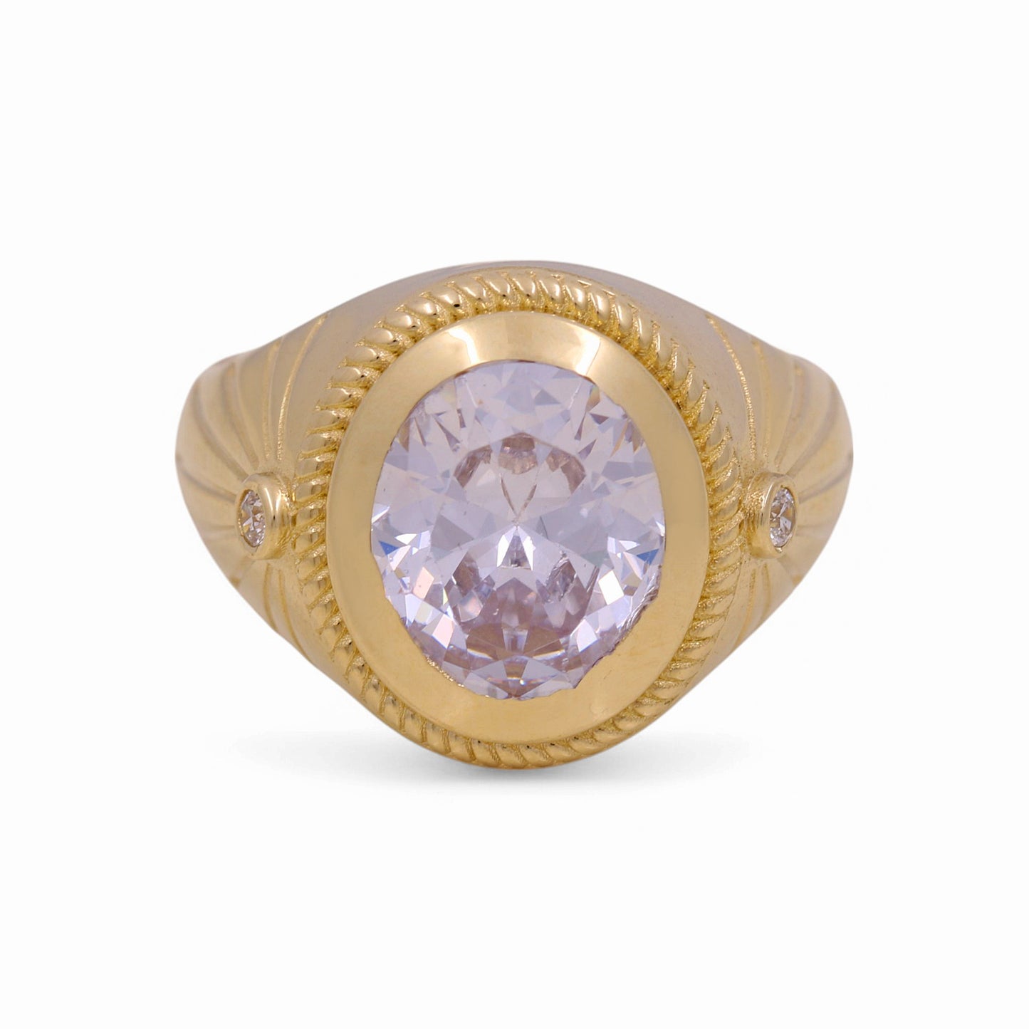 14K Yellow Gold Redondo Fashion Men's Ring with White Cz / Size: 11 / Weight: 6.4 GR / COMR4FS-62