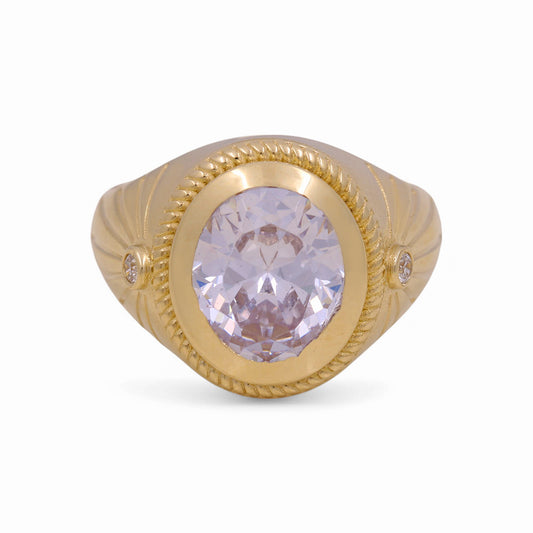 14K Yellow Gold Redondo Fashion Men's Ring with White Cz / Size: 11 / Weight: 6.4 GR / COMR4FS-62