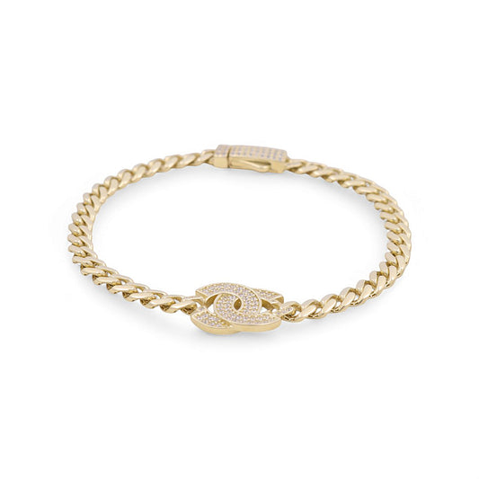 10K Yellow Gold Fashion CC Monaco Women's Bracelet with White Cz / Size: 7.5” / Weight: 7.2 GR / DPWB0MONCC