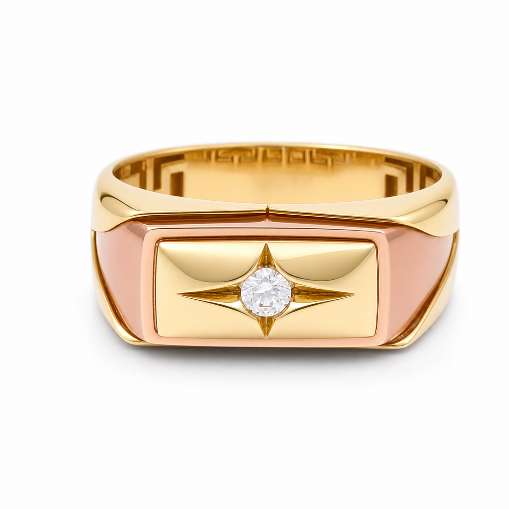 14K Yellow and Rose Gold Fashion Men's Ring with White Cz / Size: 11 / Weight: 4.3 GR / DQMRTT4FS-3