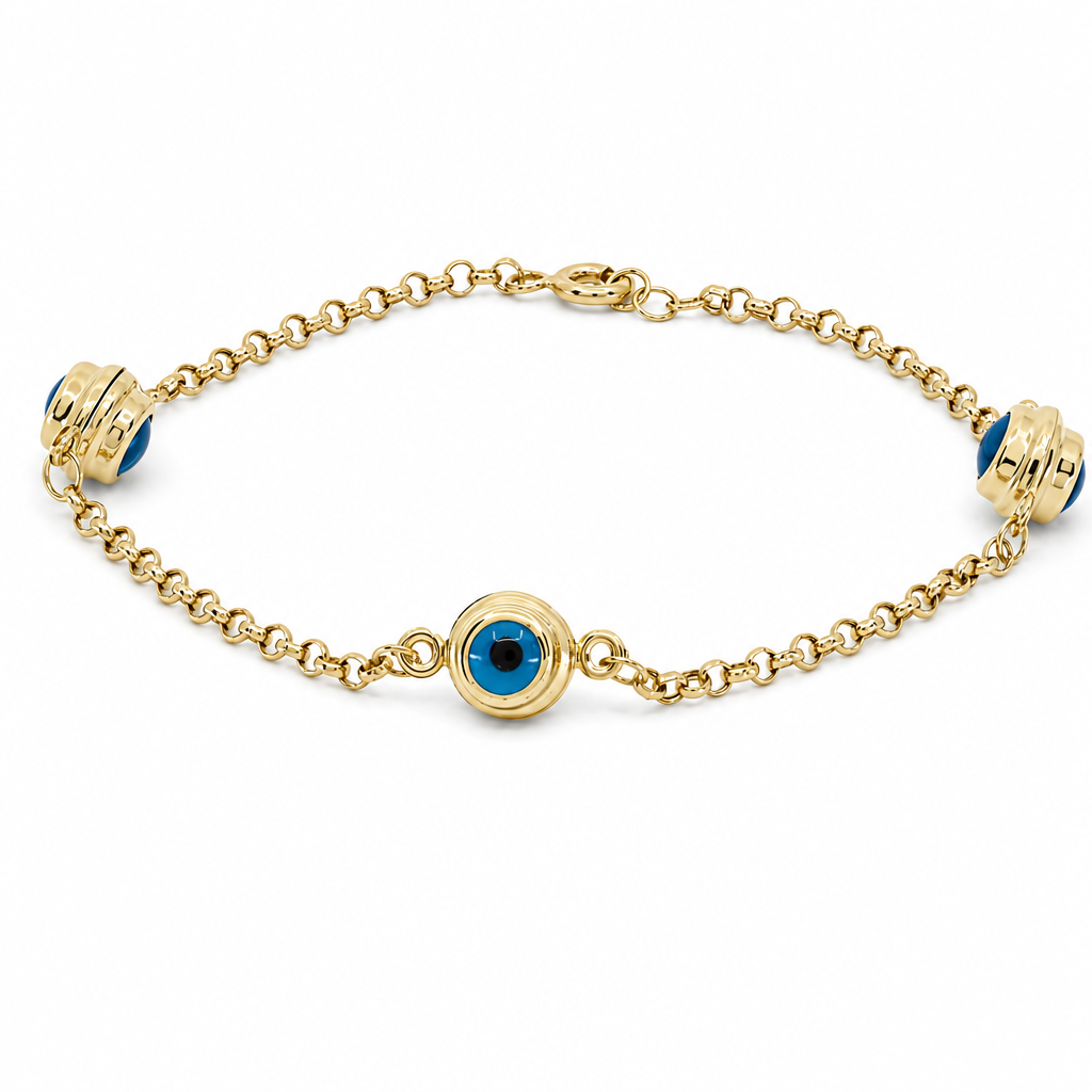 14K Yellow Gold Blue Eyes Women's Bracelet / Size: 8" / Weight: 1.8 GR / BCFWB4EY