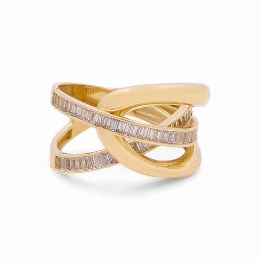 14K Yellow Gold Baguette Fashion Women's Ring with White Stones / Size: 8.5 / Weight: 4.6GR / DQWR4FS-1