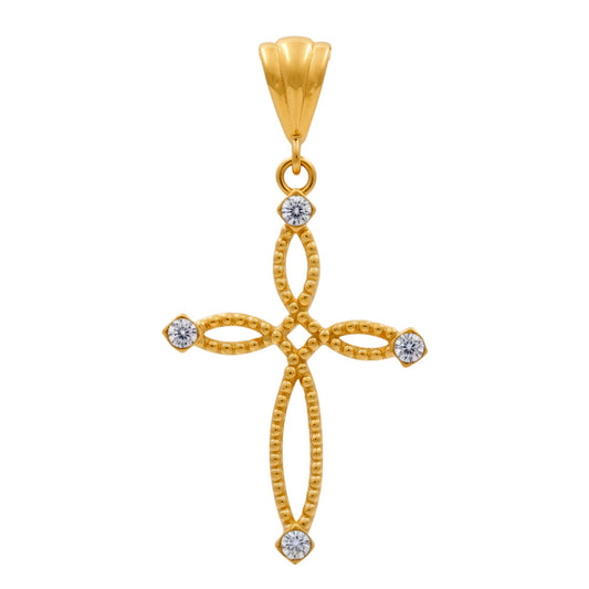 14K Yellow Gold Fashion Cross Pendant with Cz / Weight: 1.3 GR / P25-5