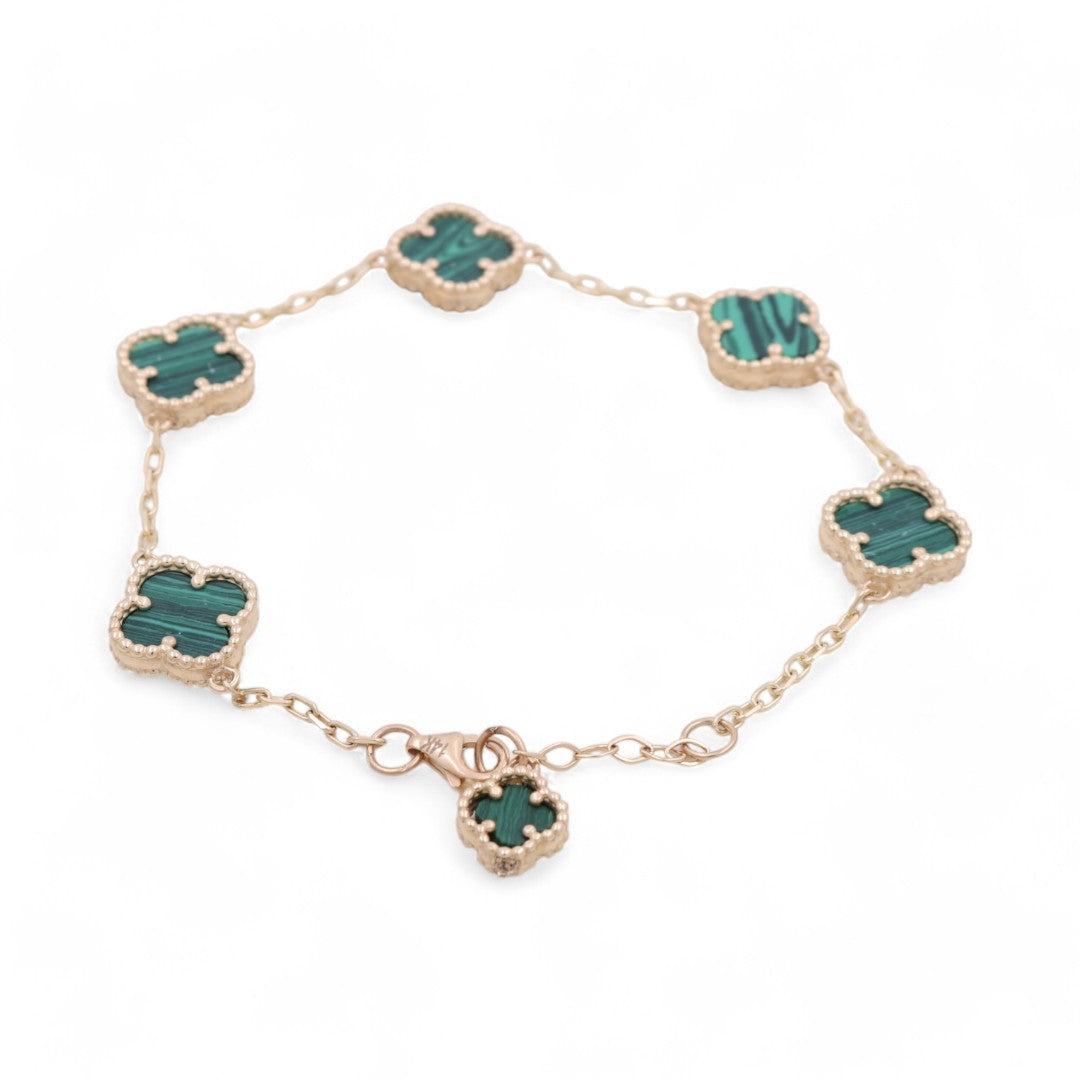 14K Yellow Gold Women's Bracelet with 5 Green Clover / Size 7" / Weight 8.4 GR / BOWB4CLV-6