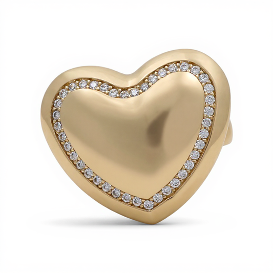 14K Yellow Gold Fashion Heart Women's Ring with Cz / Size: 7.5 / Weight: 4.2 GR / DQWR4HR-11