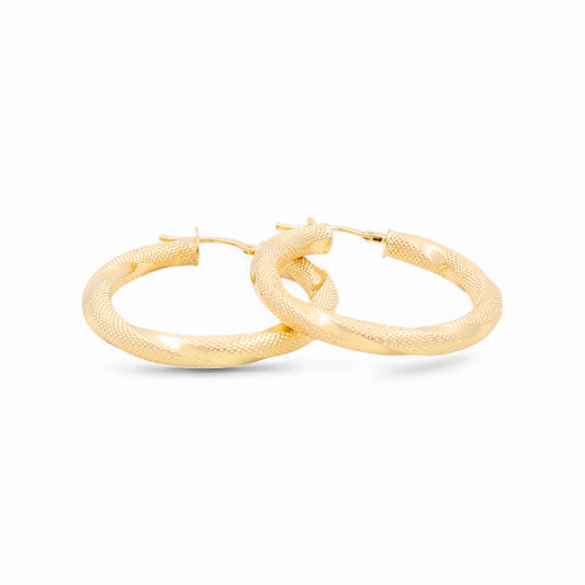 14K Yellow Gold Women's Fashion Hoops Earrings with Diamond Cut / Size: 3.5mmx25mm / Weight: 2.8 GR / 240-00399