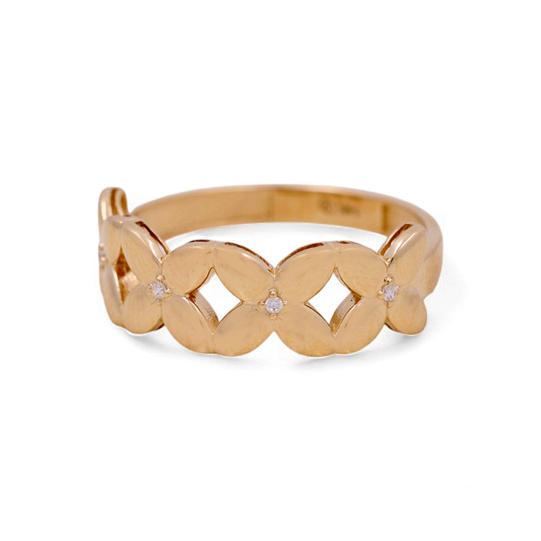 14K Yellow Gold Woman’s Flower Ring / Stone: CZ / Size: 6.5 / Weight: 2.4GR / IEEWR4FL