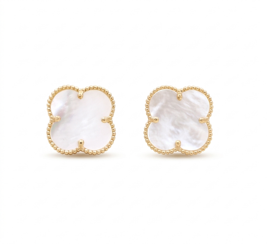 10K Yellow Gold Mother of Pearl Clover Stud Earrings / Size: 12MM / Weight: 2.3 GR / DQES0CLV-2