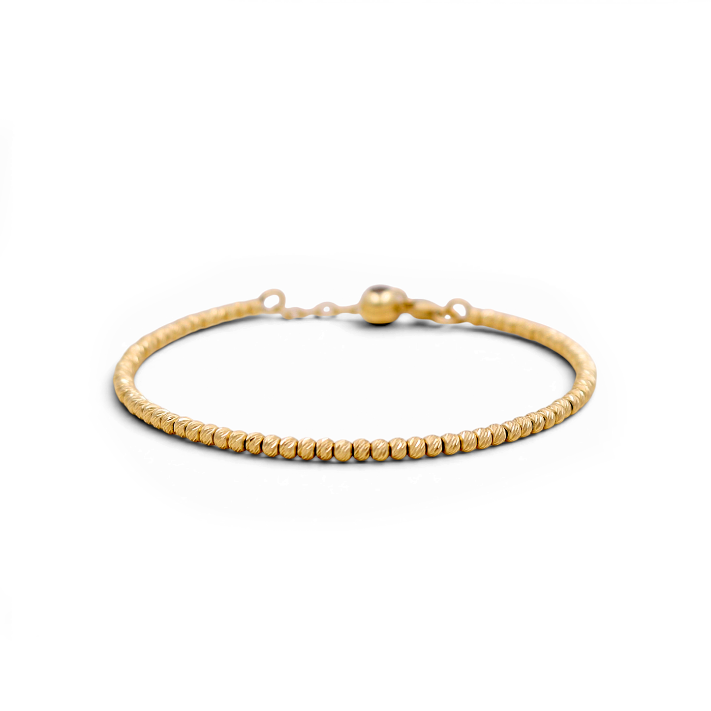 14K Yellow Gold Semisolid Diamond Cut Balls Bangle Bracelet / Weight: 4.7 GR / DOBB4BLL