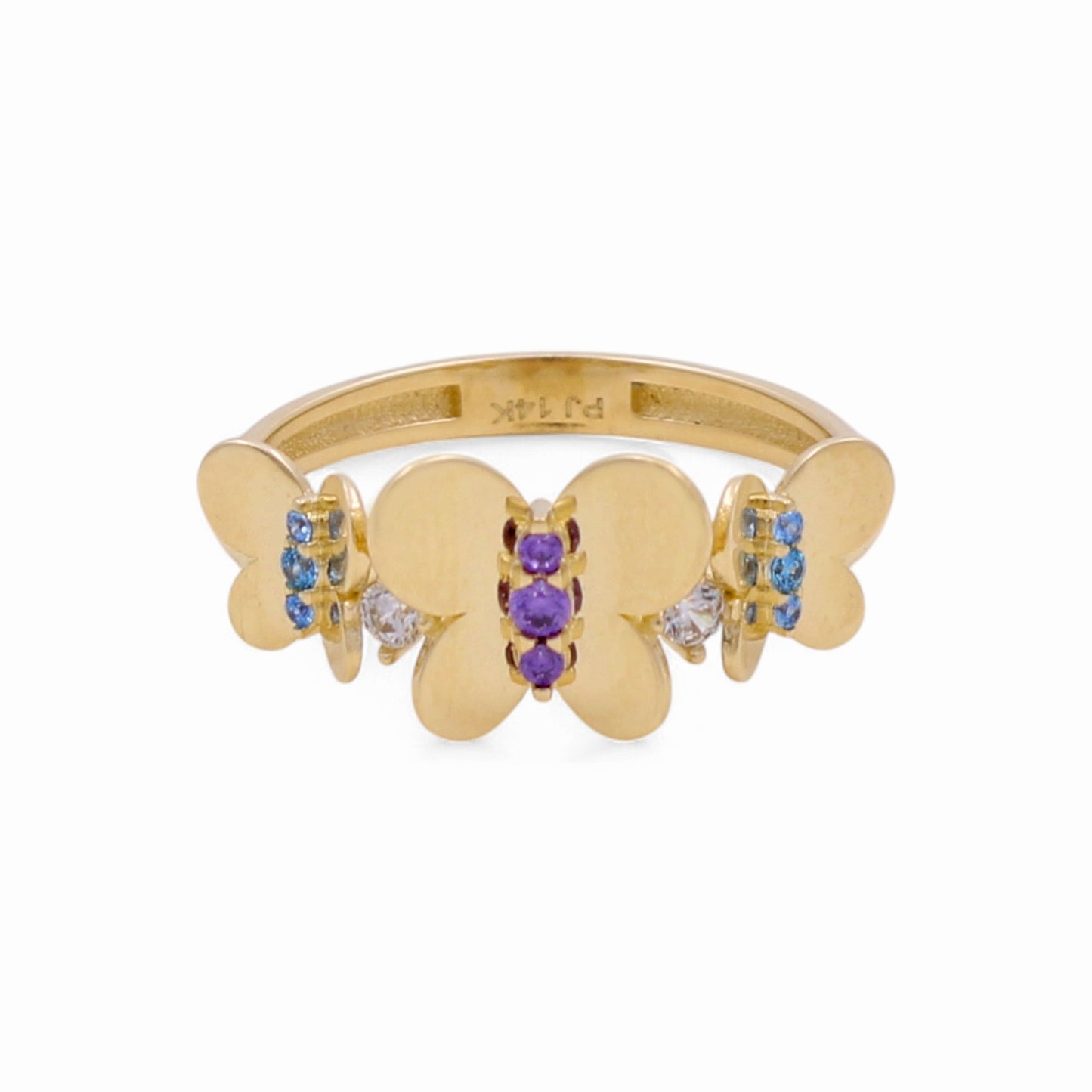 14K Yellow Gold Three Butterflies Women's Ring with Cz / Size: 8 / Weight: 2.4 GR / CPWR4BT