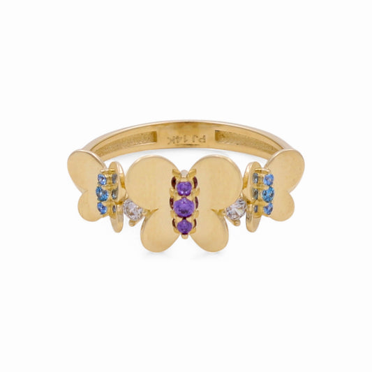 14K Yellow Gold Three Butterflies Women's Ring with Cz / Size: 8 / Weight: 2.4 GR / CPWR4BT