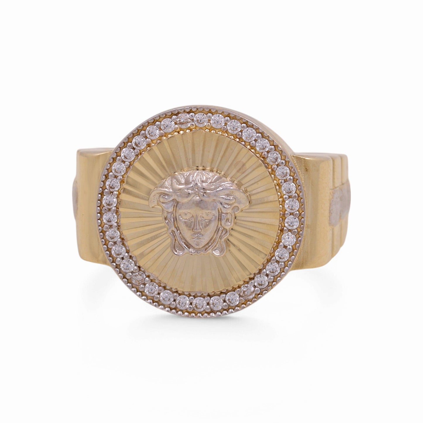 14K Yellow and White Medusa Men's Ring with CZ / Size 9.5 / Weight 5.6 GR / DOMRTT4VS-1