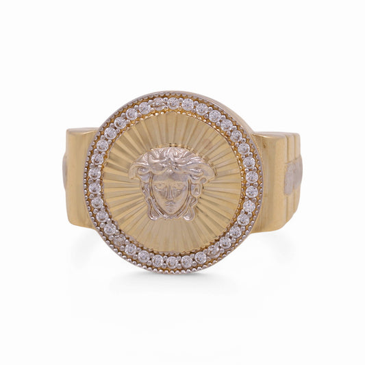 14K Yellow and White Medusa Men's Ring with CZ / Size 9.5 / Weight 5.6 GR / DOMRTT4VS-1