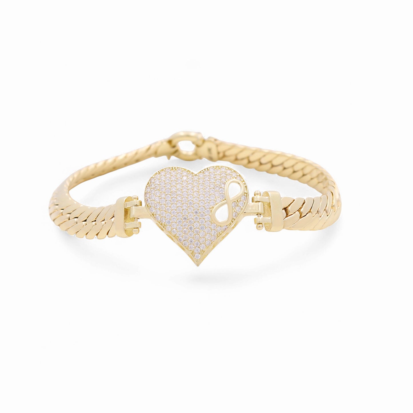 10K Yellow Gold Fashion Cuban Link Women's Bracelet with Heart/IF Cz/ / Size: 7" / Weight: 10.4 GR P10S-156-1