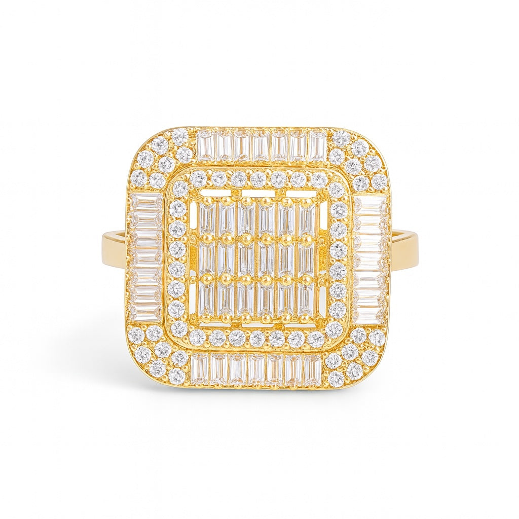 14K Yellow Gold Fashion SQ Baguette Women's Ring with White Stones / Size: 8 / Weight: 2.9 GR / DQWR4FS-47