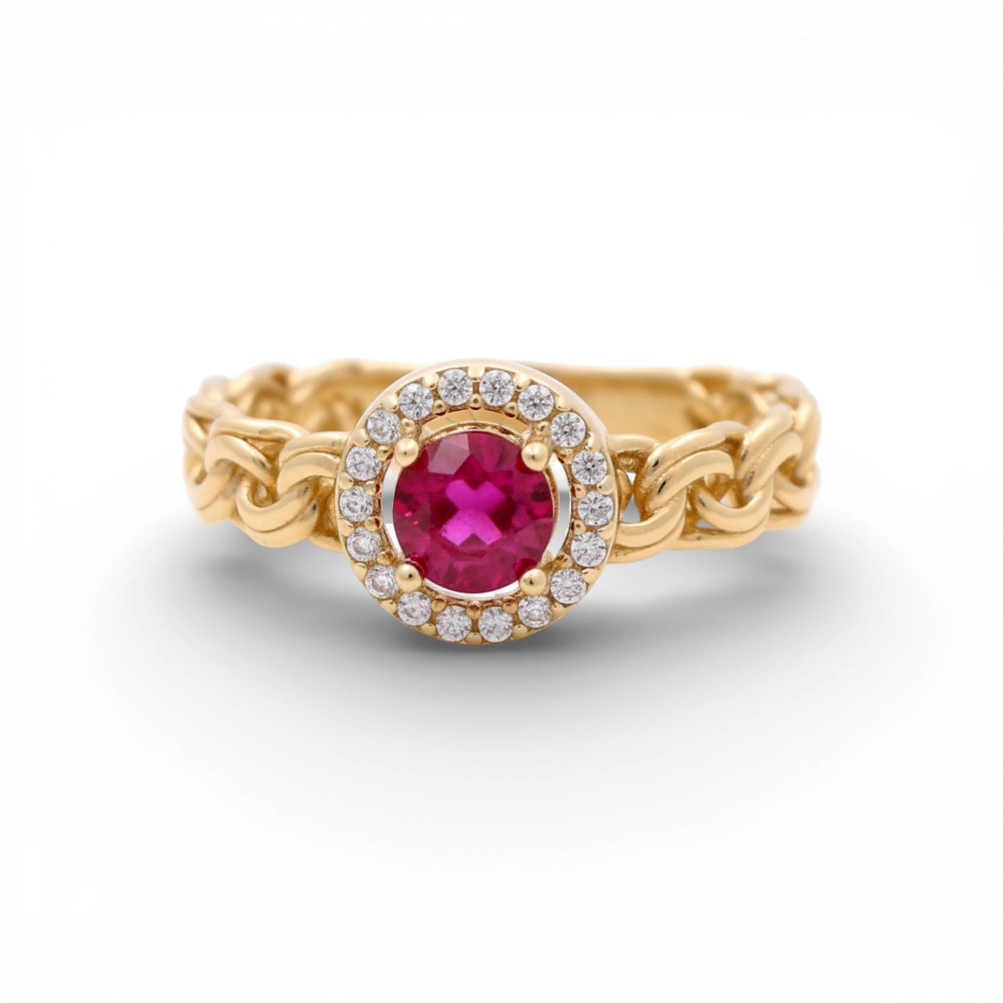 14K Yellow Gold Fashion Women's Ring with Pink Cz / Size: 7 / Weight: 3 GR / CPWR4FS-6