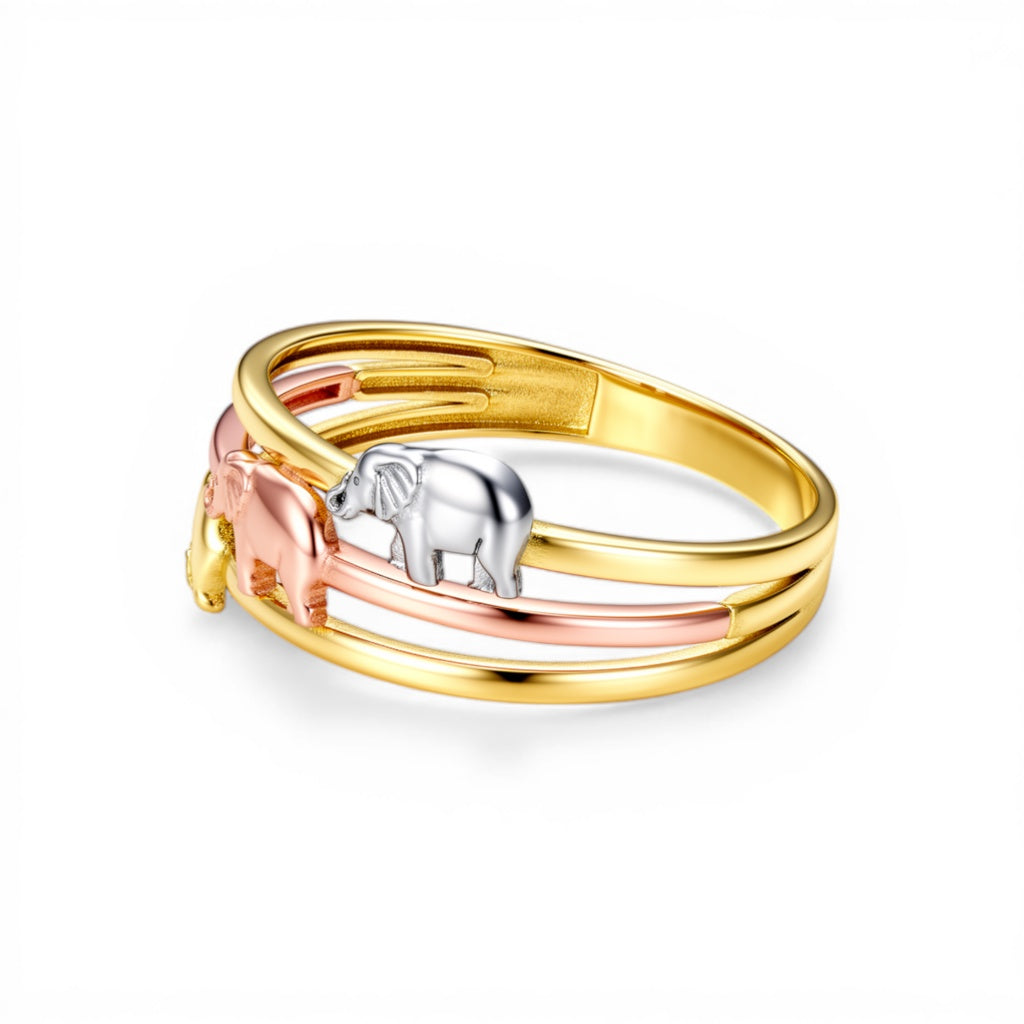 10K Yellow, White and Rose Gold Three Elephants Women's Ring / Size: 8 / Weight: 1.9 GR / DQWR3T0EP