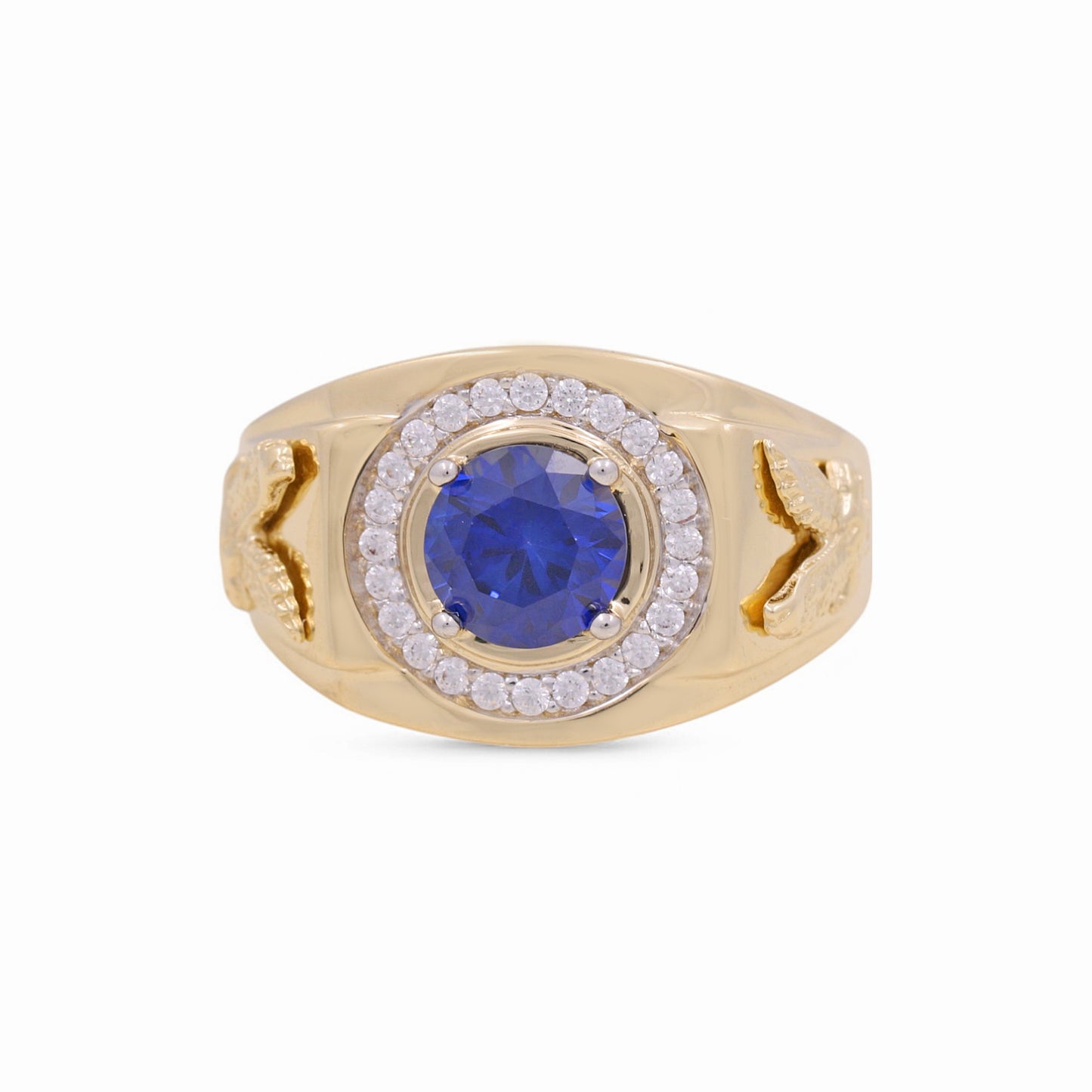14K Yellow Eagle Men's Ring with Blue Cz / Size: 10 / Weight: 6.7 GR / KEEMR4FS-5