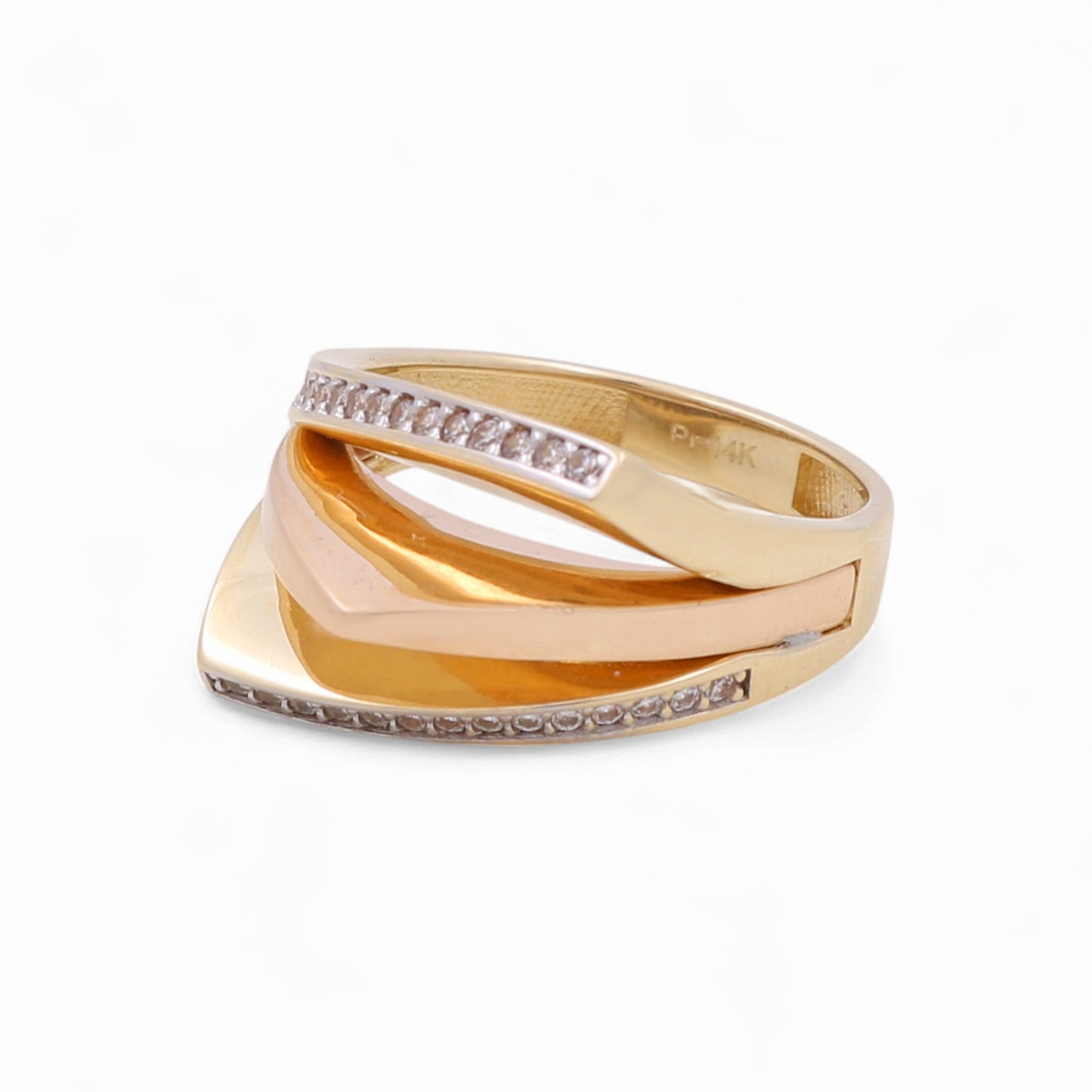 14K Yellow and Rose Gold Fashion Women's Ring with White Cz / Size: 7.5 / Weight: 4.3 GR / CPWRTT4FS