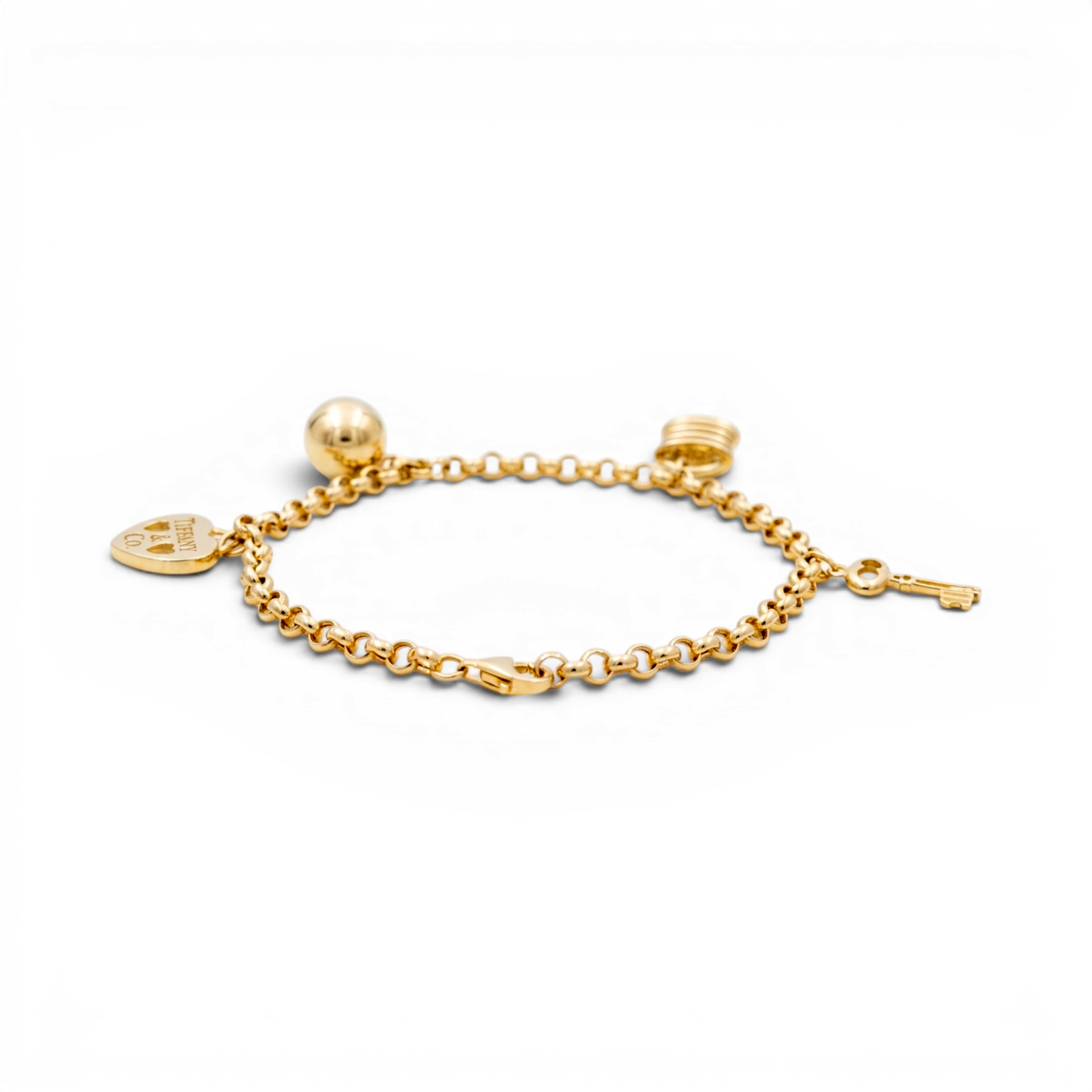 10k Yellow Gold Rolo Women's Bracelet with Hanging Charms / Size: 7.5" / Weight: 5.9 GR / DQWB0RL