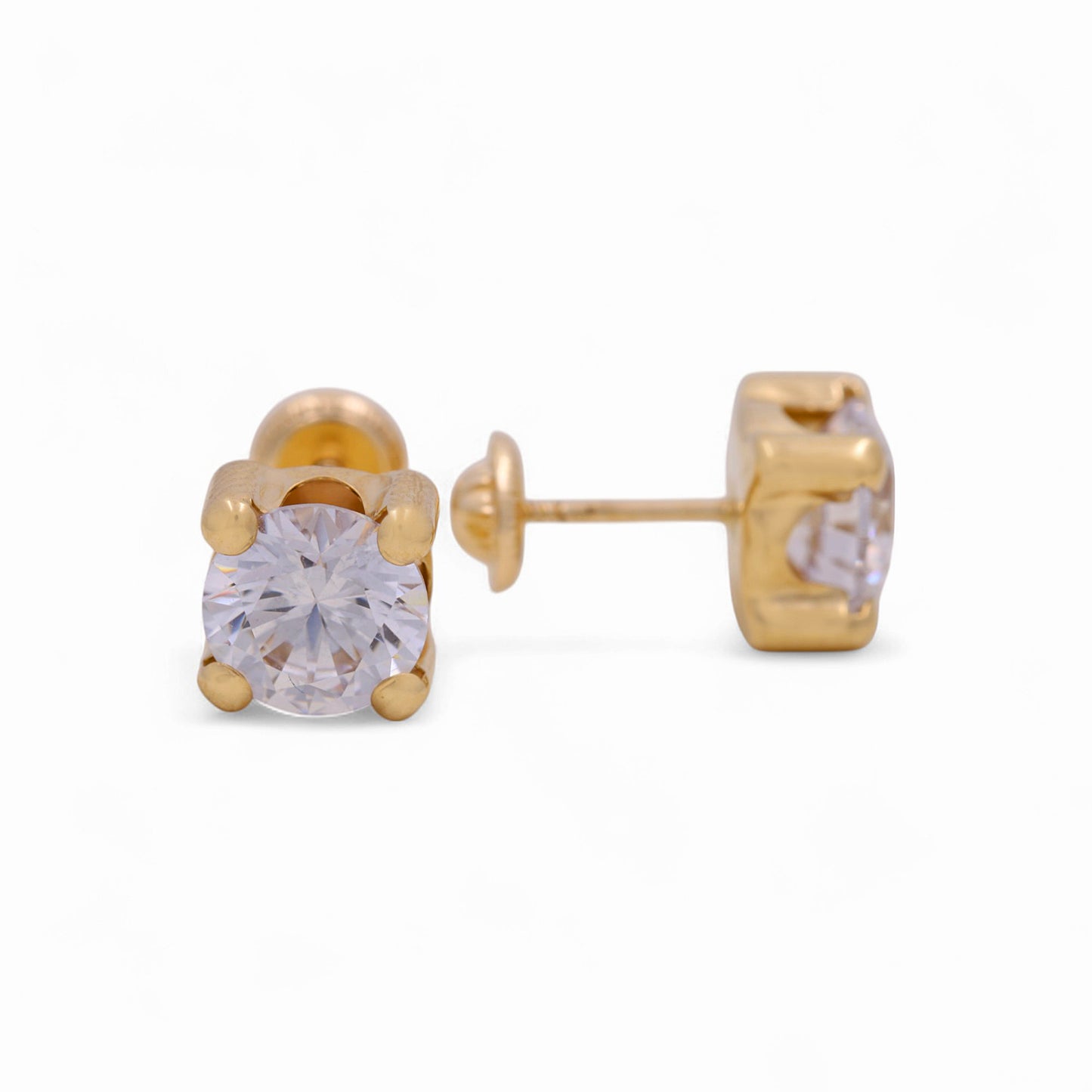 14k Yellow Gold Stud Earrings with Cz / Size: 7MM / 6-A17001PS7