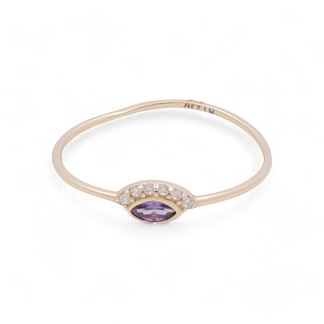 14K Yellow Gold Women’s Violet Stone Ring / CZ /  Weight: 0.6 GR / COWR4FS-114