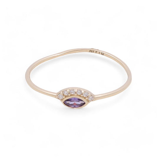 14K Yellow Gold Women’s Violet Stone Ring / CZ /  Weight: 0.6 GR / COWR4FS-114